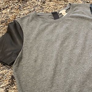 T Shirt JCrew gray cotton with leather NWT